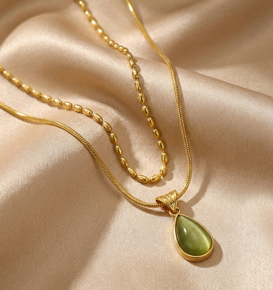 TEAL ELEGANT DOUBLE CHAIN NECKLACE